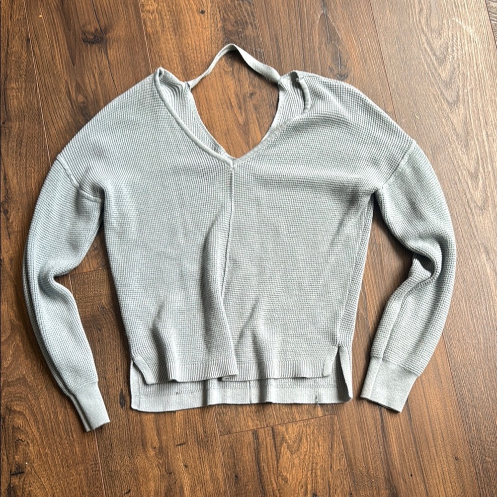 Hippie Rose Gray V-Neck Sweater Soft Knit Pullover